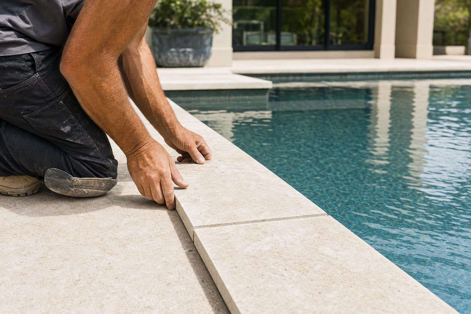 precise construction work on swimming pool tiling and edge