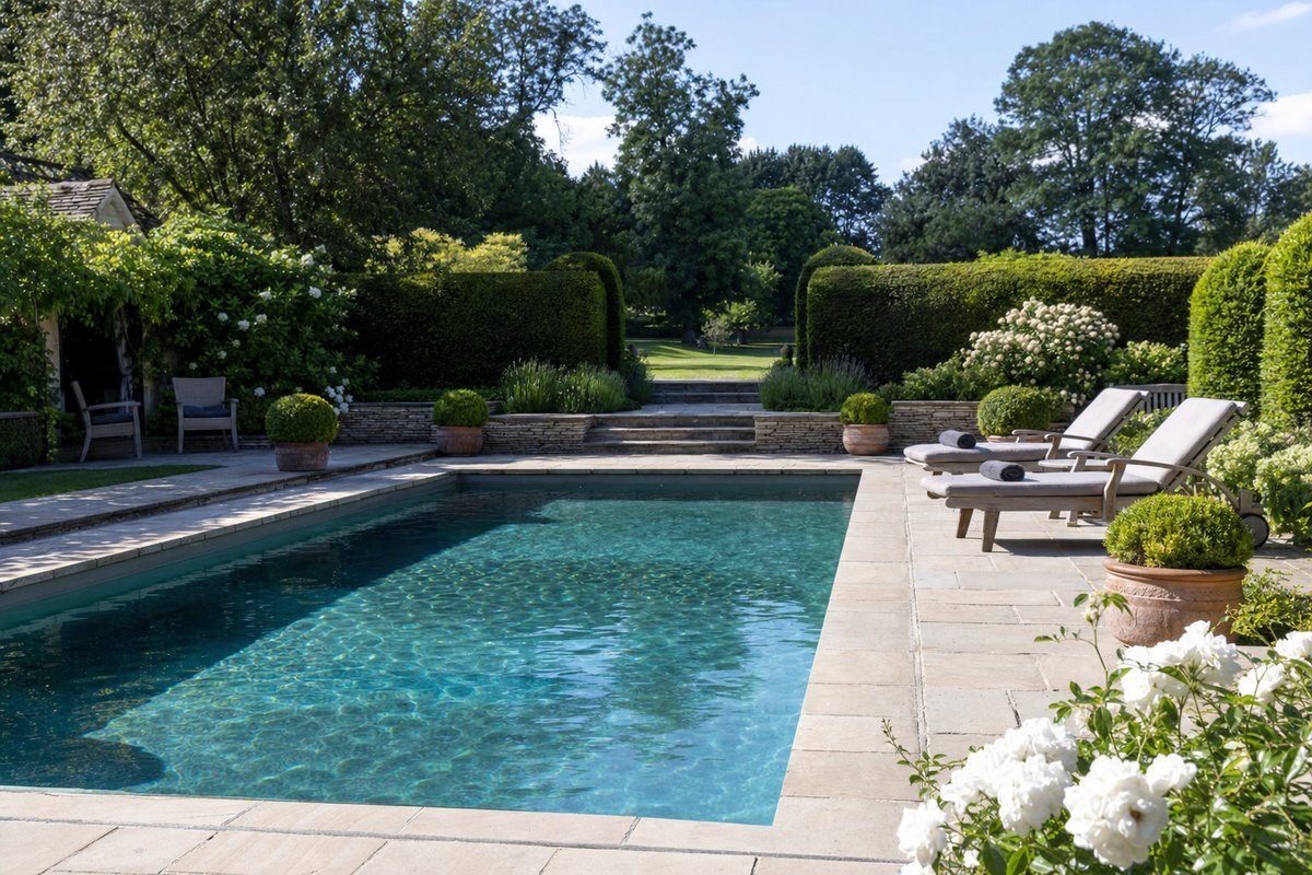 Chlorine-free pool — luxury garden pool with mineral water treatment